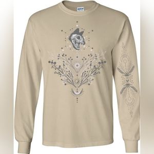 Sand Desert Cat Graphic Long Sleeve T-shirt - Cat Skull Celestial Alternative